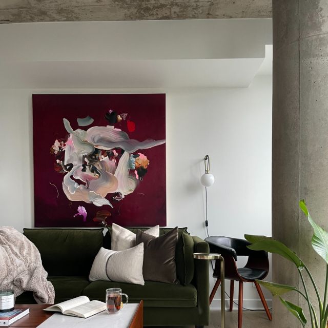 A cozy downtown condo that enjoys plenty of natural light thanks to its East-facing location and large floor-to-ceiling windows. The space blends modern design with an eclectic touch, creating a warm and welcoming atmosphere.