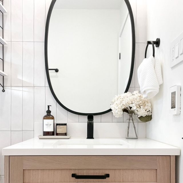 A bathroom with a timeless colour palette.